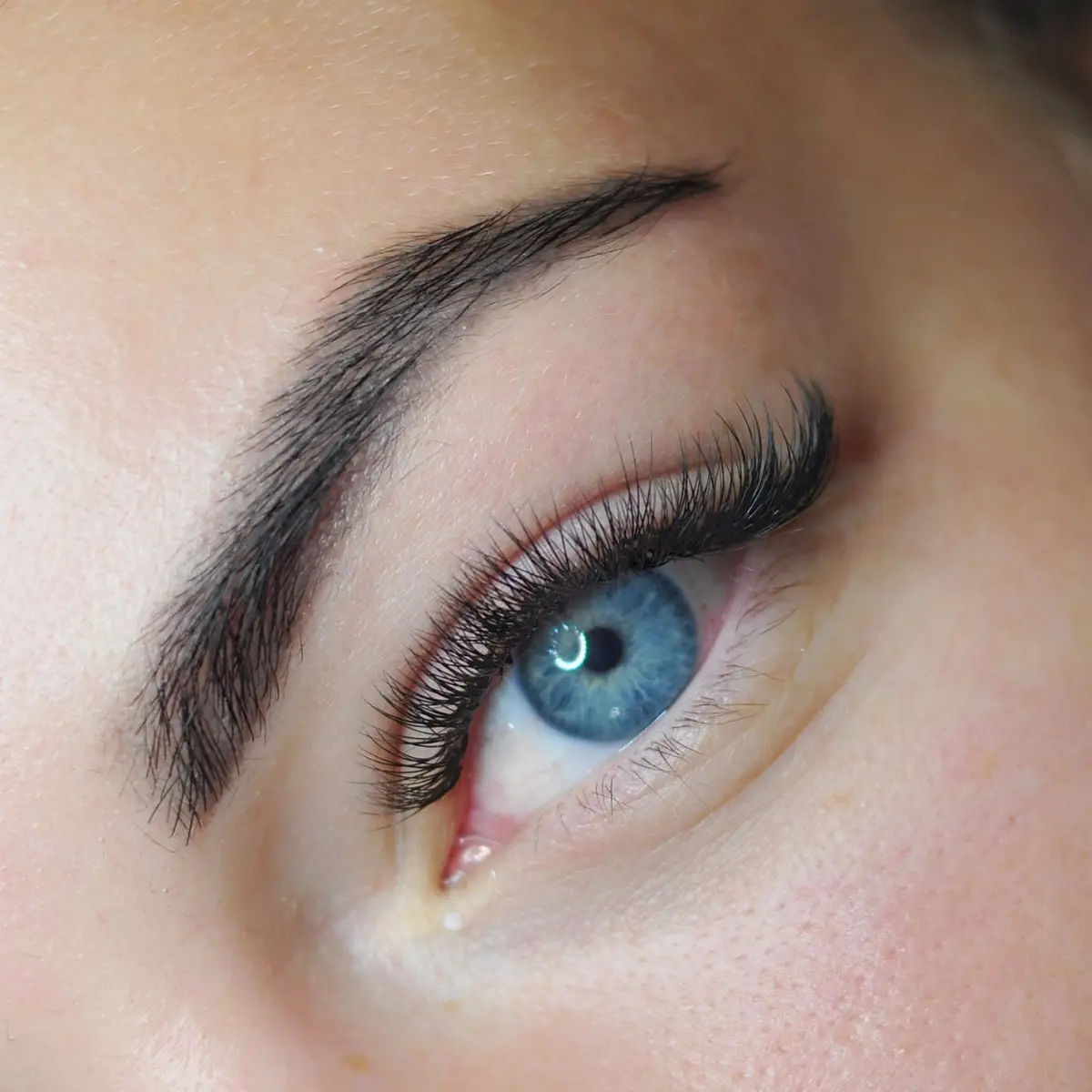 Close-up of classic eyelash extensions, showcasing timeless beauty and elegance. Classic lashes