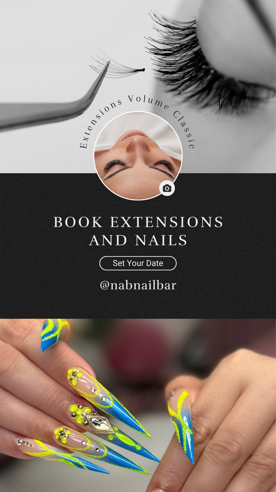 Luxurious beauty services at NAB Nail Bar, including nails, lash extensions, waxing, and facials, for a refreshed and renewed look.