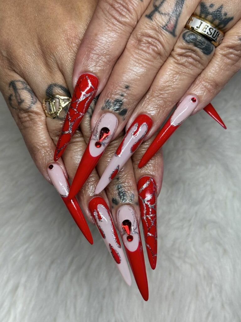 Starr Spiderweb Halloween Nails and Blood drip nails