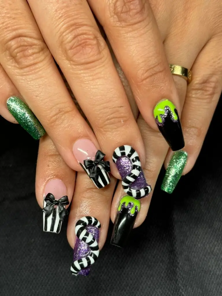 Halloween Beetle Juice Freestyle nails