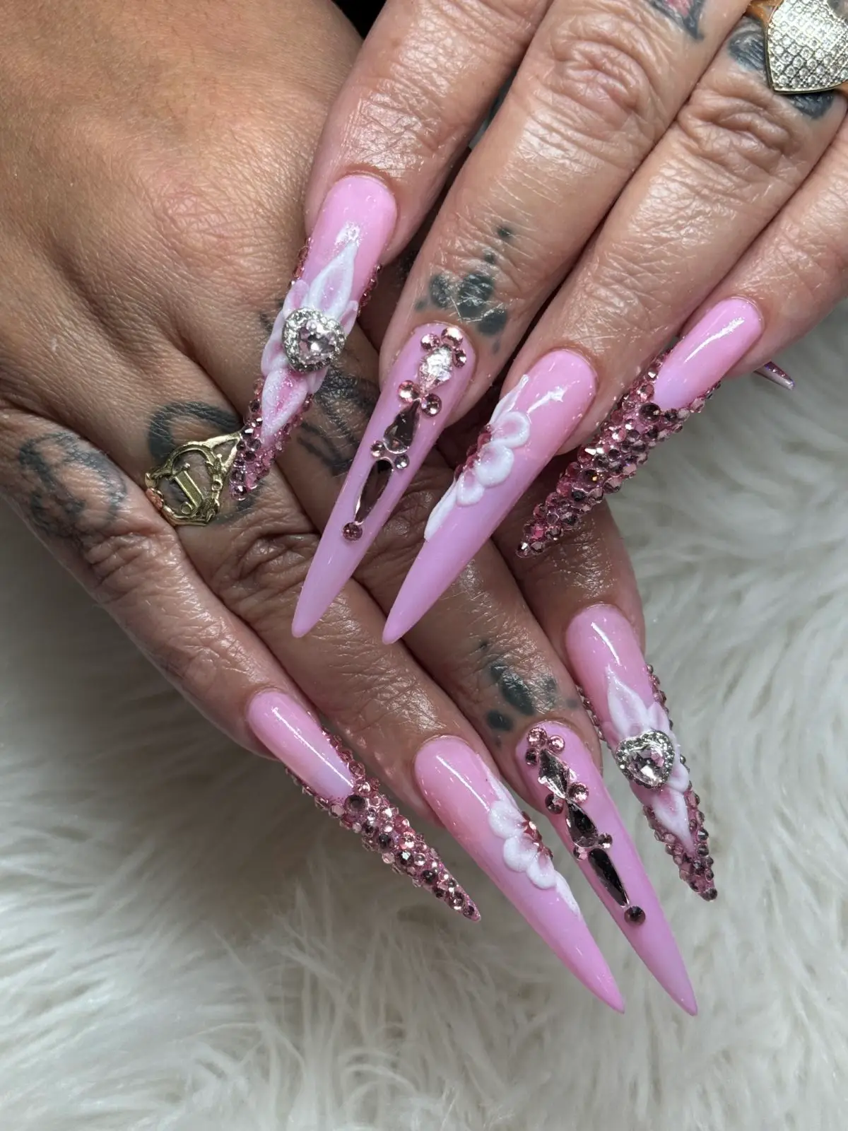 Pink stiletto with rhinestone nails long freestyle nail designs nab nail bar | nails lashes and beauty in las vegas