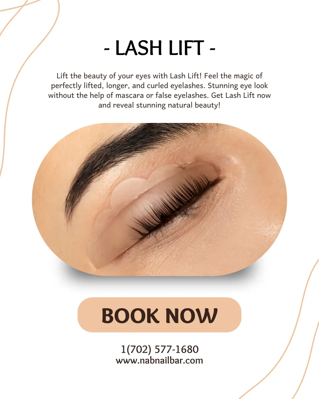 Lash lift and brow tinting services at NAB Nail Bar in Las Vegas for beautifully lifted lashes and defined brows.