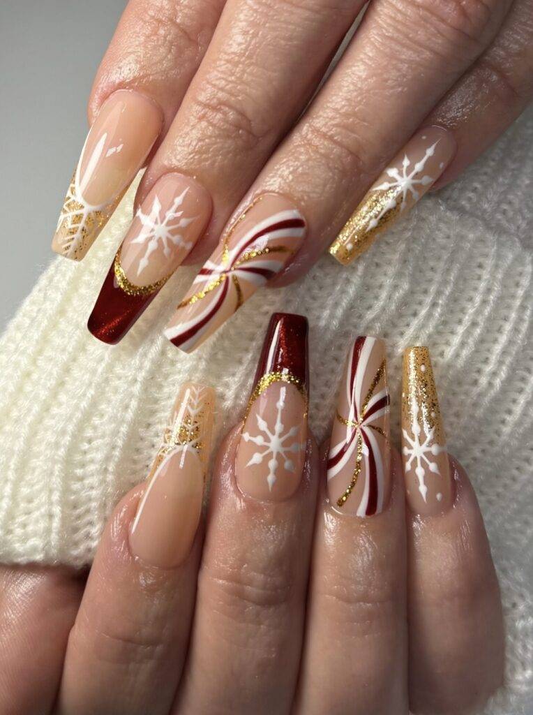 Red and gold christmas gel x nails in las vegas nab nail bar | nails lashes and beauty in las vegas