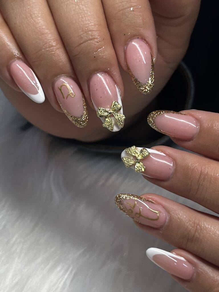 Elegant French Tip Gel X Nails with Cute Bow Accents – Classic and Chic Nail Design