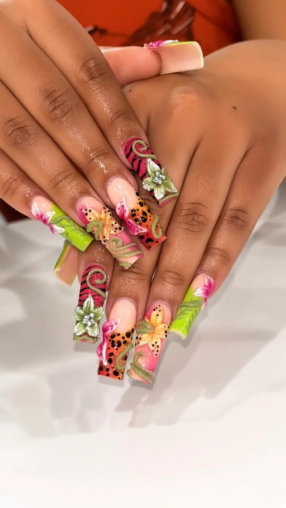 Colorful abstract 3D acrylic nail art design by Lundin at NAB Nail Bar Las Vegas
