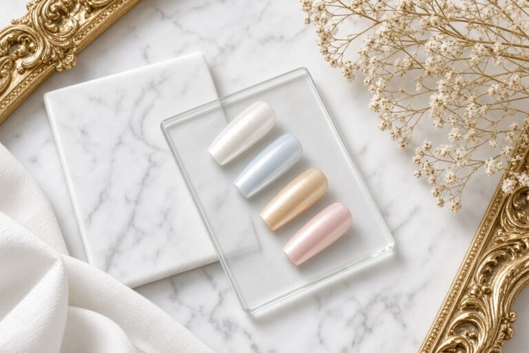 Glazed donut nails with a pearlescent glossy finish at a las vegas nail salon nab nail bar | nails lashes and beauty in las vegas