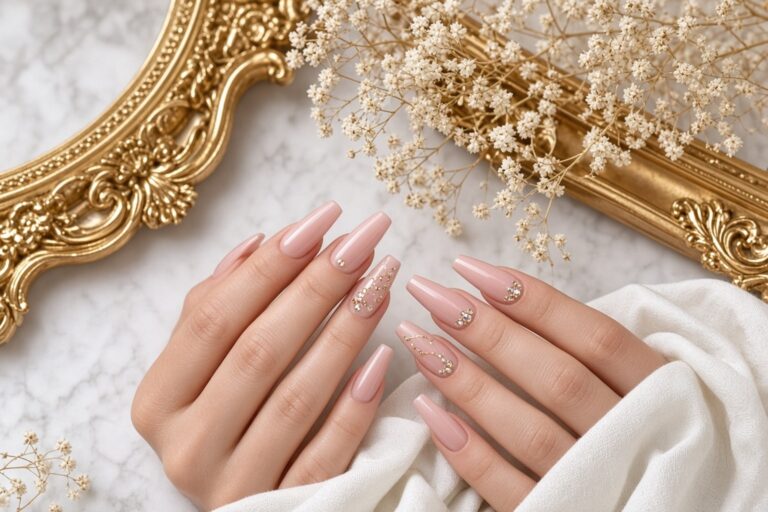Acrylic nails in a fashionable design at a las vegas nail salon nab nail bar | nails lashes and beauty in las vegas
