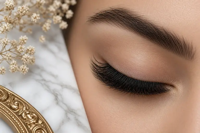 Close-up of an eye with full eyelash extensions at NAB Nail Bar in Las Vegas