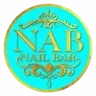 Circular turquoise logo with a gold ornamental border reading nab nail bar nab nail bar | nails lashes and beauty in las vegas