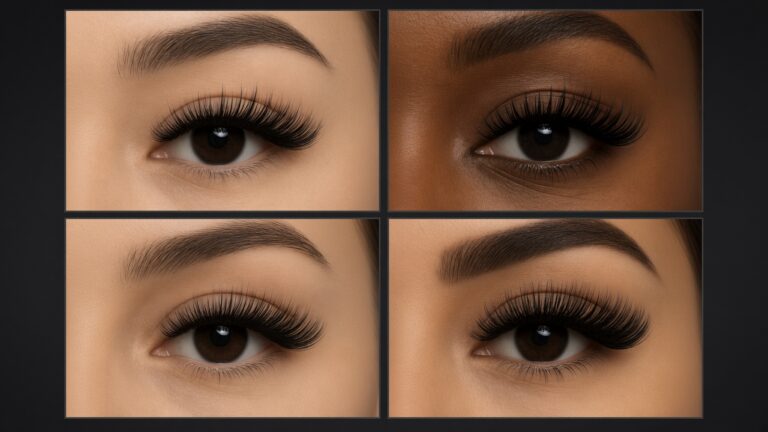 Four lash extension sets on different eye shapes and skin tones at nab nail bar in las vegas nab nail bar | nails lashes and beauty in las vegas