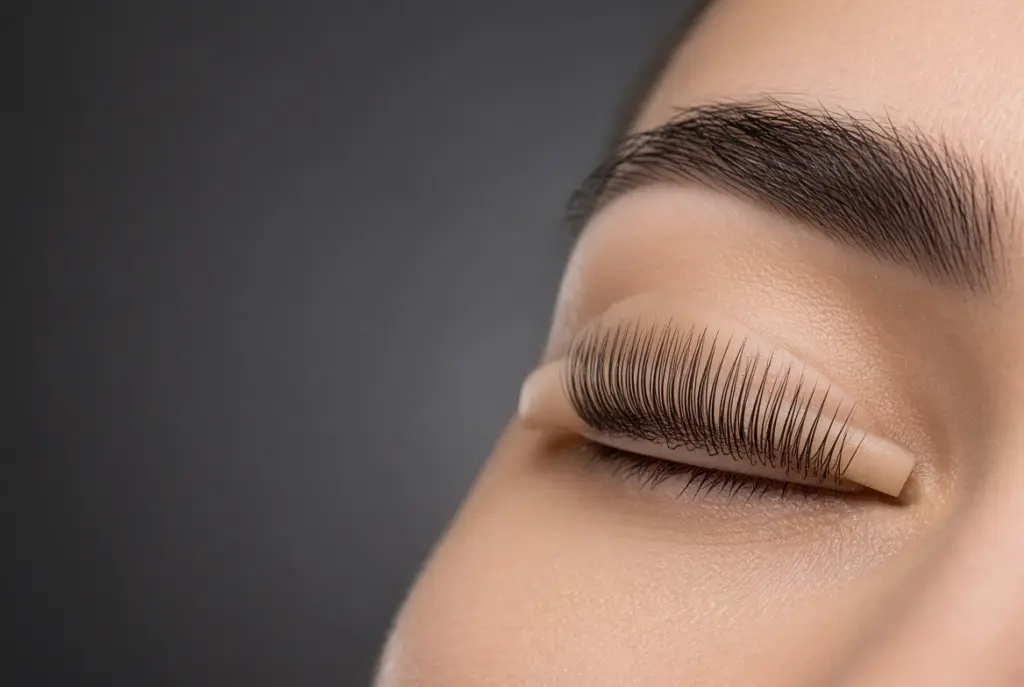 A silicone lifting rod in place on the lash line during a lash lift at NAB Nail Bar in Las Vegas