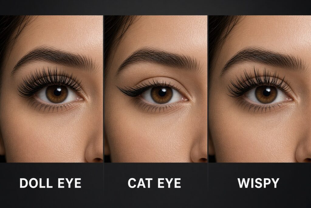 Doll eye, cat eye and wispy lash mapping styles at NAB Nail Bar in Las Vegas