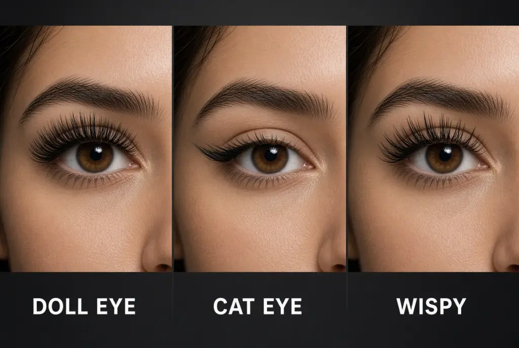 Doll eye, cat eye and wispy lash mapping styles at NAB Nail Bar in Las Vegas
