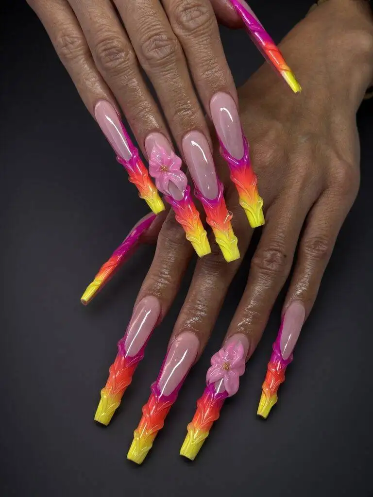 Custom nail art in yellow and pink at NAB Nail Bar Las Vegas